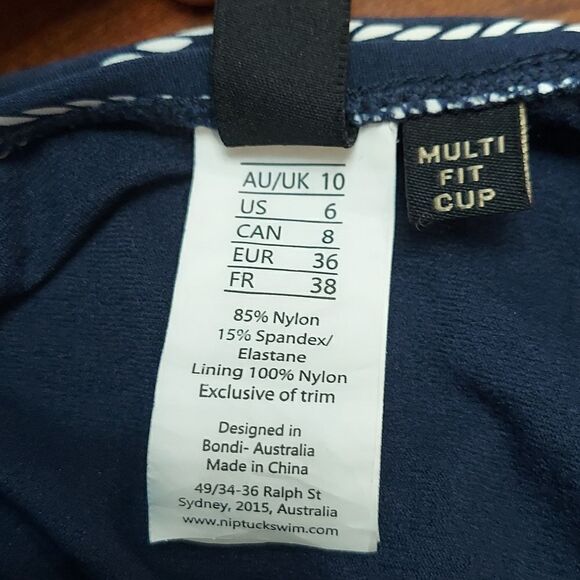 Bond-eye NipTuck Navy Blue Nautical Rope Stripe Side Ruched One-Piece Swimsuit 6 - Picture 6 of 9